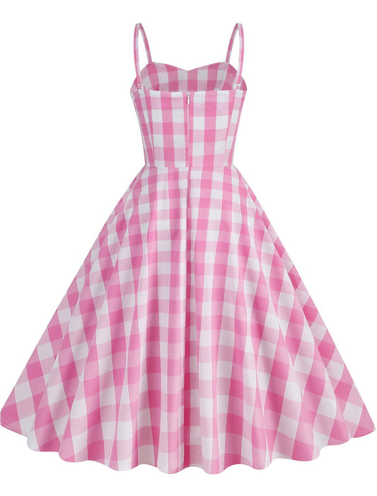 A-Line Party Dresses 1950s Dress Holiday Knee Length Sleeveless Spaghetti Strap pink hobbies Dresses Cotton with Pleats