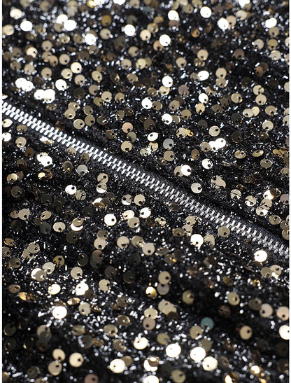 Vestido de lentejuelas para mujer, vestido de fiesta, vestido brillante, vestido de regreso a casa, vestido midi ajustado, negro, manga corta, otoño, primavera, verano, cuello alto, oficina