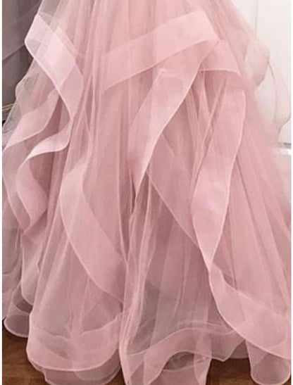 Vestido de fiesta de gala con capas plisadas, para invitadas de boda, quinceañera, largo hasta el suelo, sin mangas, cuello en V, organza, espalda descubierta y volantes entrecruzados.