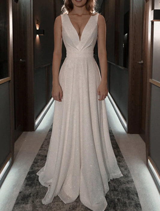 Suknie balowe w kształcie litery A, lśniąca suknia, wesele, przyjęcie urodzinowe, tren z rozcięciem/szczotką, bez rękawów, dekolt w serek, jesienne przyjęcie weselne, tiul z cekinami