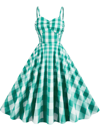 A-Line Party Dresses 1950s Dress Holiday Knee Length Sleeveless Spaghetti Strap pink hobbies Dresses Cotton with Pleats