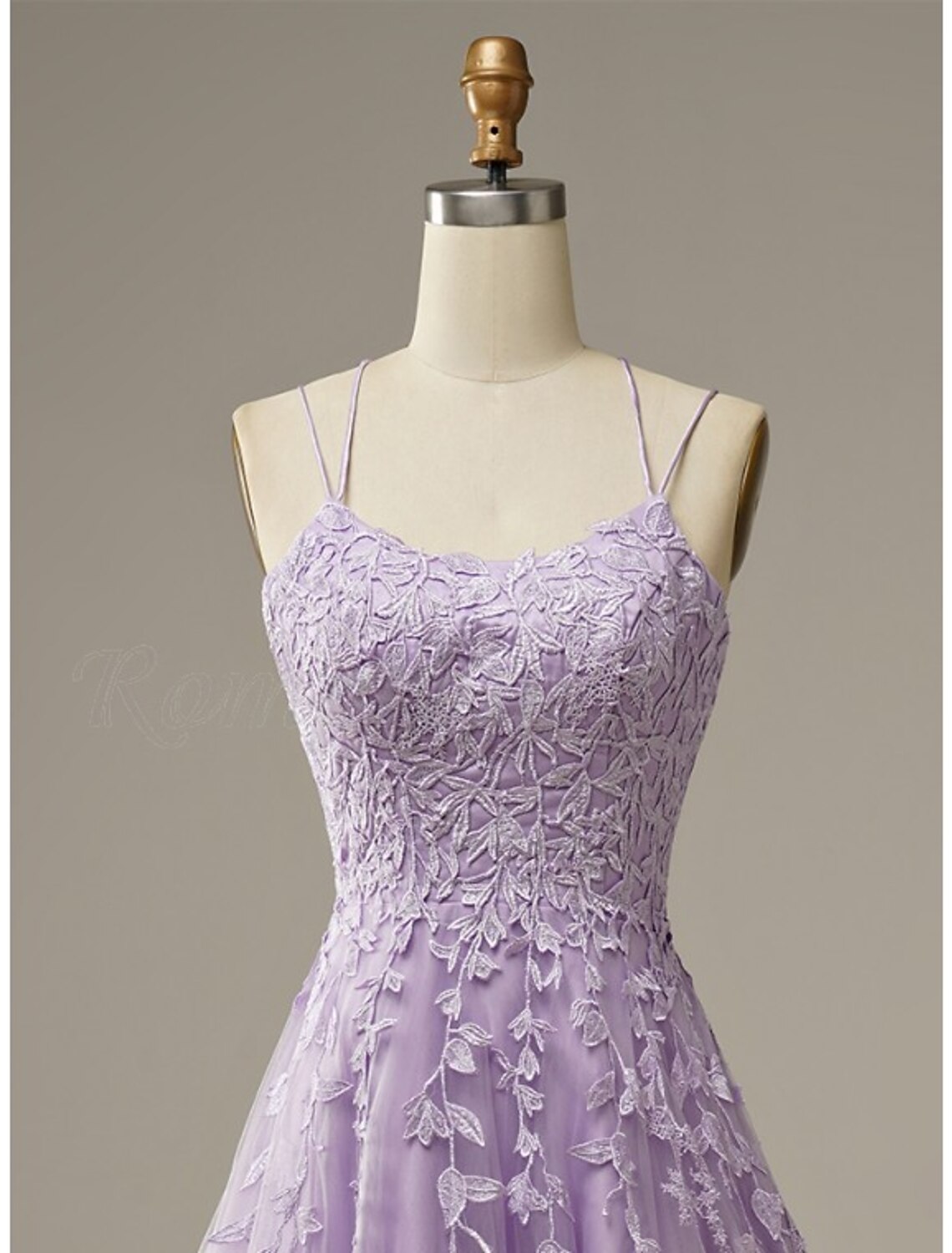 A-Line Prom Dresses Floral Dress Formal Wedding Guest Chapel Train Sleeveless Spaghetti Strap Tulle with Appliques