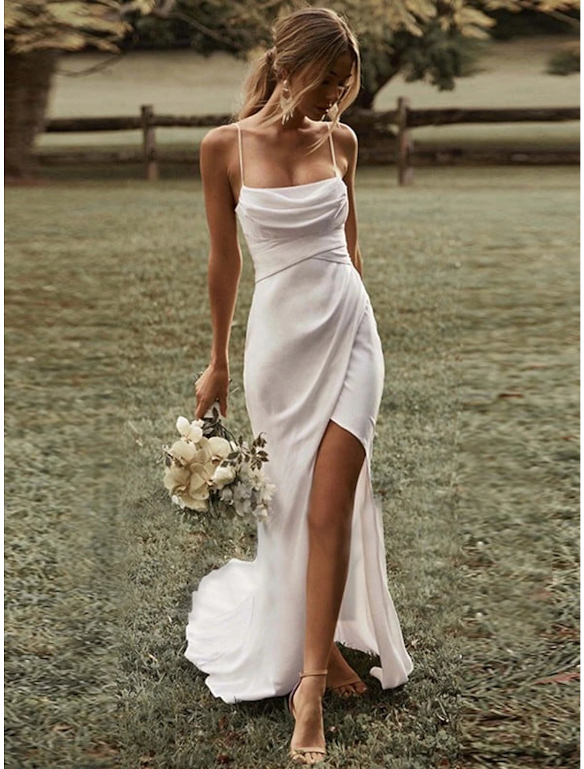 Beach Sexy Casual Wedding Dresses Sheath / Column Square Camisole Spag – Amzcw Dress