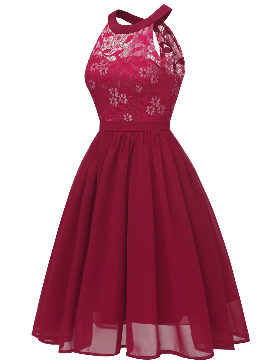 A-Line Cocktail Dresses Minimalist Dress Party Wear Short / Mini Sleeveless Halter Lace with Pleats