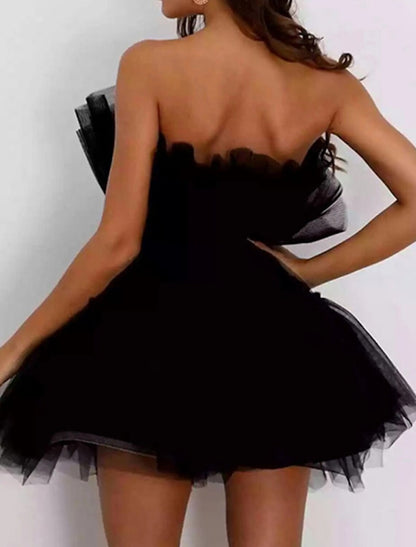 Women‘s Party Dress Corset Dress Homecoming Dress Mini Dress Black Pink Fuchsia Red Sleeveless Pure Color Backless Layered Mesh Spring Summer Strapless Party Personalized Stylish Party