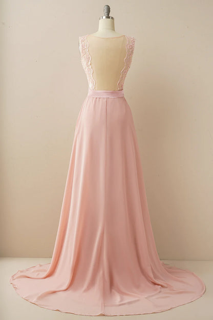 Vestido de noche con parte superior de encaje de línea A, vestido de fiesta de gasa con cuello en V, vestido de fiesta de graduación sexy, vestido formal 