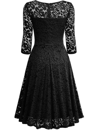 A-Line Cocktail Dresses Vintage Dress Party Wear Cocktail Party Knee Length Half Sleeve V Neck Lace with Pleats