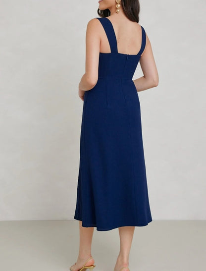 Vestido de dama de honor con corte tubo/columna, escote cuadrado/en V, sin mangas, elegante, largo hasta el suelo/media rodilla, de gasa con abertura frontal