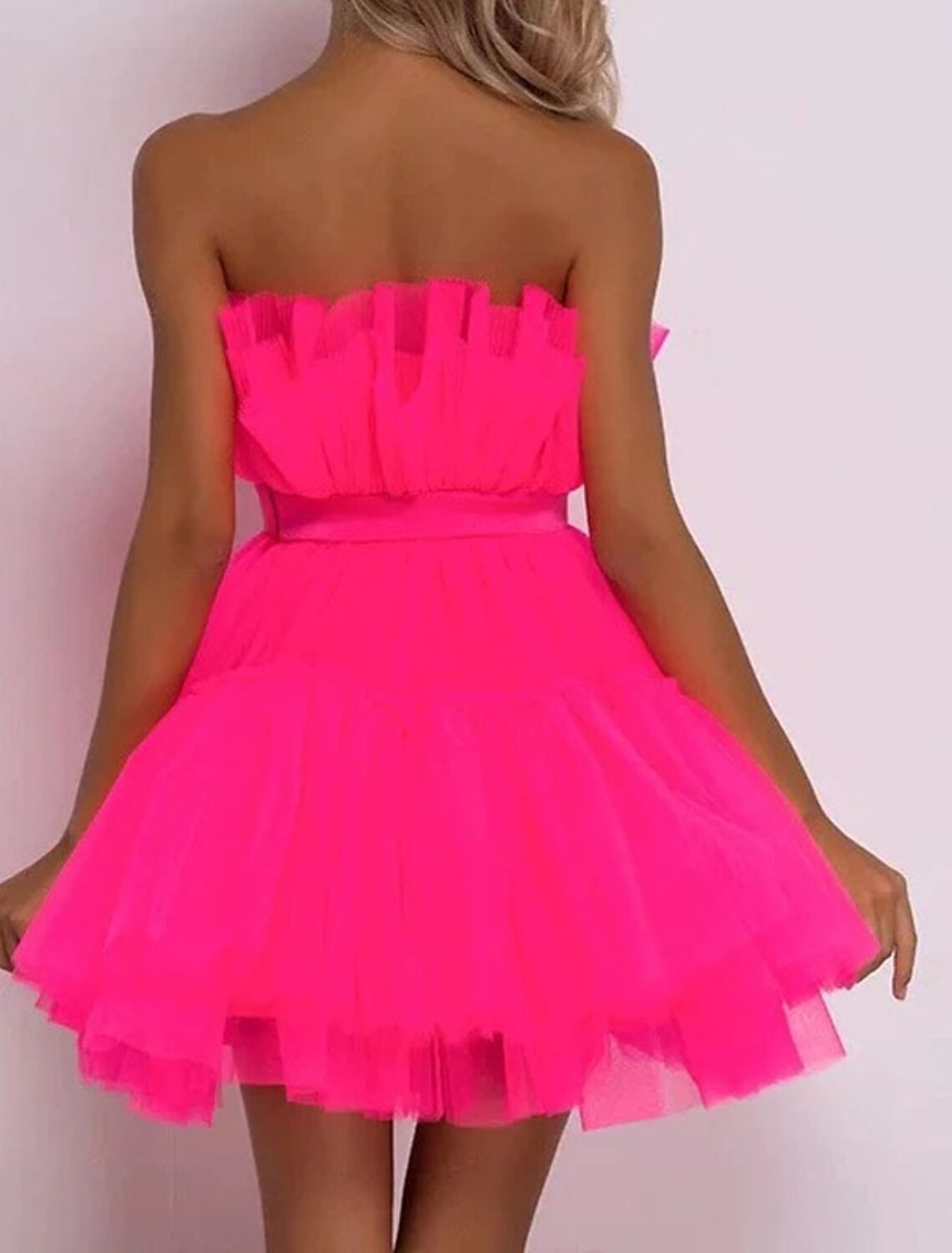 Women‘s Party Dress Corset Dress Homecoming Dress Mini Dress Black Pink Fuchsia Red Sleeveless Pure Color Backless Layered Mesh Spring Summer Strapless Party Personalized Stylish Party