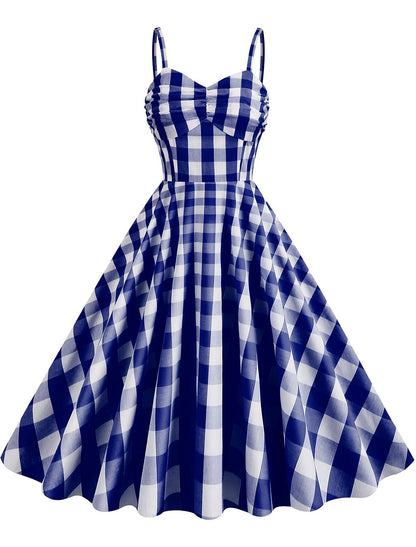 A-Line Party Dresses 1950s Dress Holiday Knee Length Sleeveless Spaghetti Strap pink hobbies Dresses Cotton with Pleats