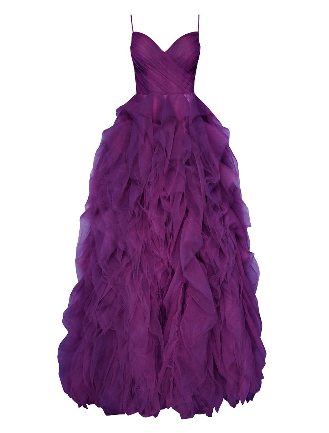 Vestido de fiesta con escote en V, elegante, de noche, con escote en V, sin mangas, cola de barrido y tul con volantes, color puro