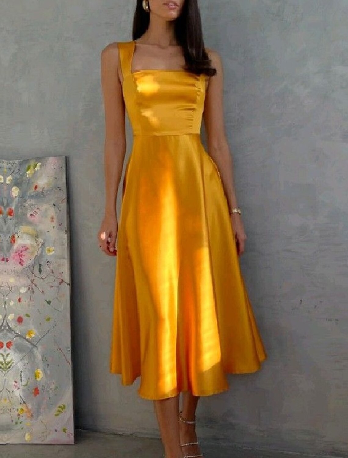 Vestidos de fiesta de corte A, estilo imperio, para invitados de boda, cóctel, largo hasta el suelo, manga corta, escote redondo, vestido de dama de honor de satén con elegante