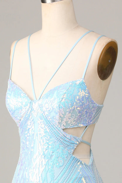 Amzcw Stunning Blue Bodycon Cut-Out Sequins Short Homecoming Dress