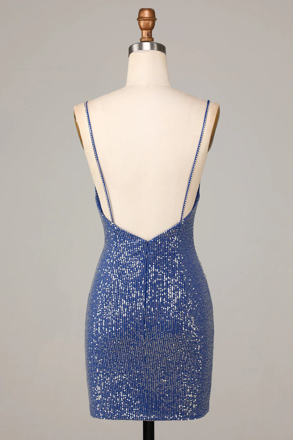Amzcw Dark Blue Sparkly Sheath Spaghetti Straps Short Homecoming Dress with Sequins