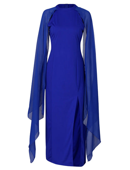 Sheath / Column Party Dresses Elegant Dress Wedding Guest Cocktail Party Floor Length Sleeveless Jewel Neck Fall Wedding Guest Chiffon with Slit