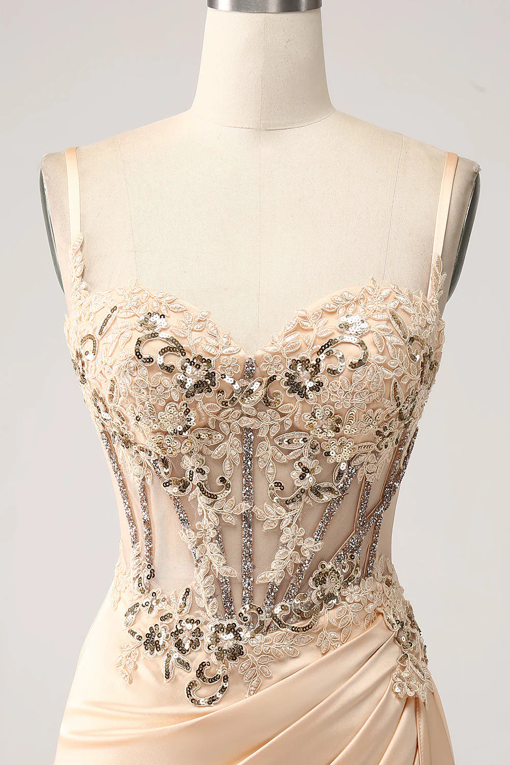 Amzcw Elegant Champagne Mermaid Pleated Satin Prom Dress With Appliques prom dresses shops