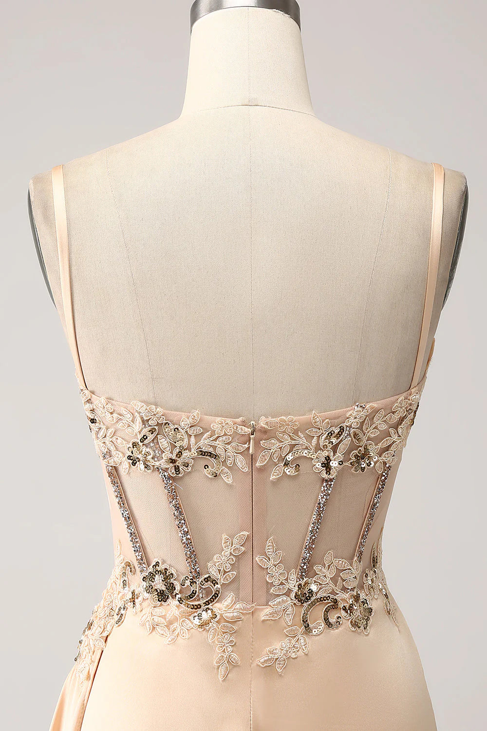 Amzcw Elegant Champagne Mermaid Pleated Satin Prom Dress With Appliques prom dresses shops