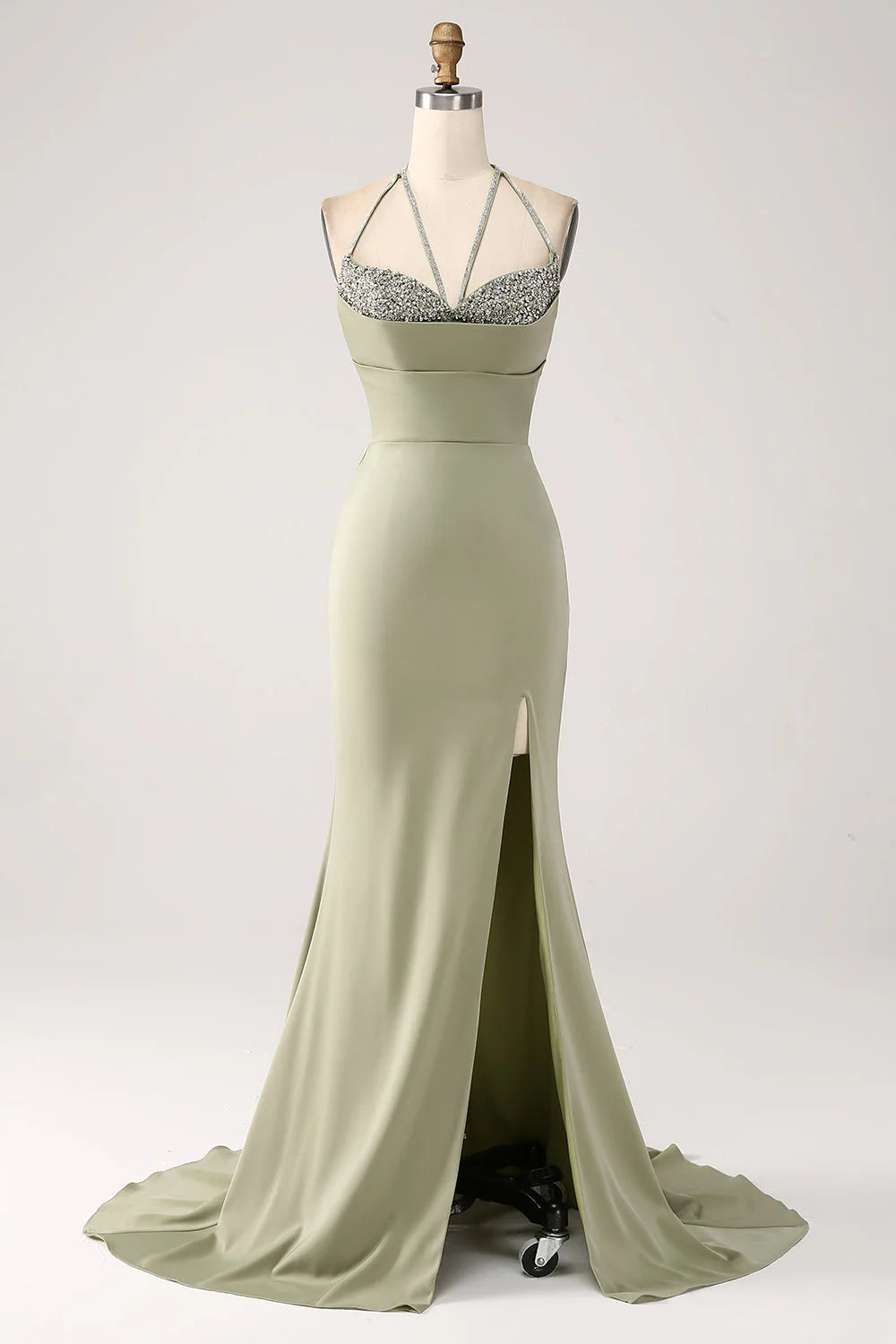 Amzcw Sheath Pistachio V-Neck Beaded Long Prom Dress With Slit prom dr – Amzcw Dress