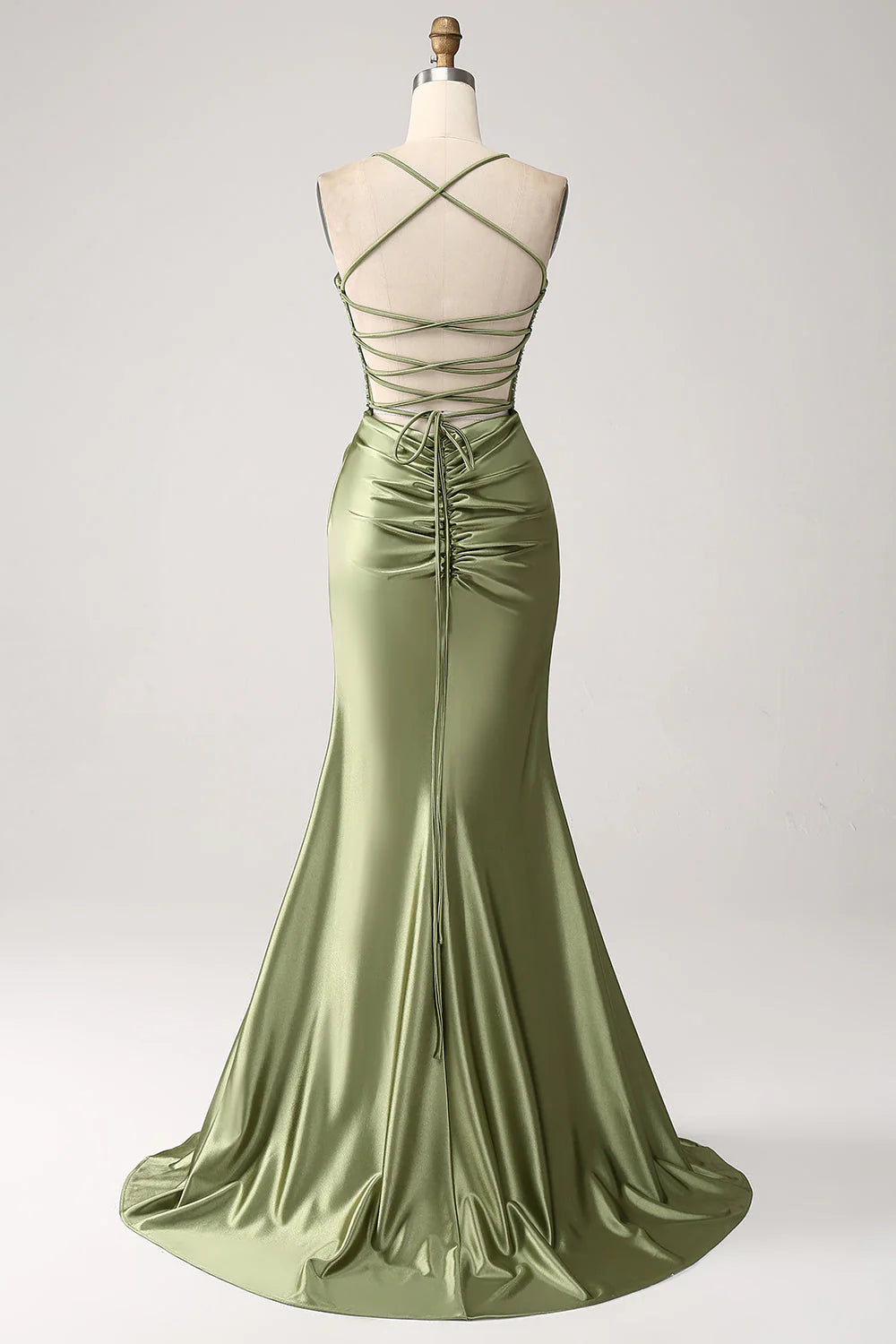 Amzcw Army Green Mermaid Cowl Neckline Sequin Long Prom Dress With Slit