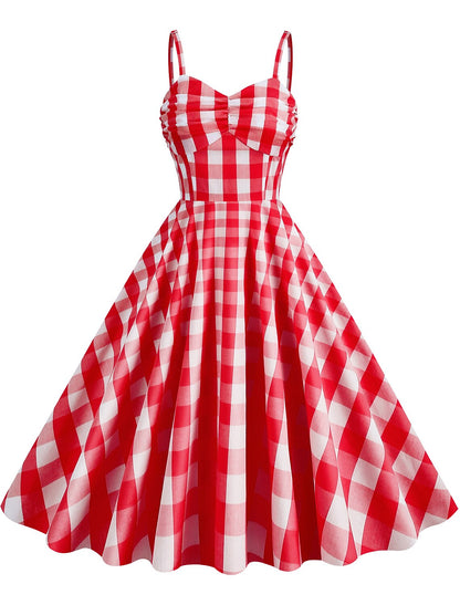 A-Line Party Dresses 1950s Dress Holiday Knee Length Sleeveless Spaghetti Strap pink hobbies Dresses Cotton with Pleats