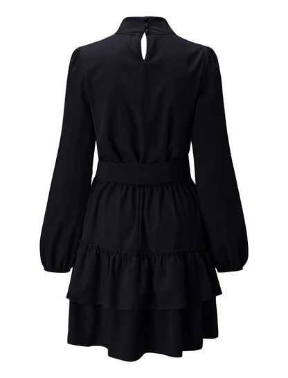 Women's Red Christmas Party Dress Homecoming Dress Cocktail Dress Black Red Green Long Sleeve Lace up Stand Collar Fashion Winter Dress