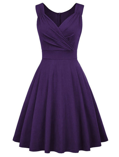 A-Line Minimalist Elegant Party Wear Cocktail Party Dress V Neck Sleeveless Tea Length Spandex with Pleats