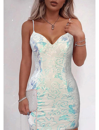 Sheath / Column Homecoming Dresses Floral Dress Graduation Short / Mini Sleeveless Spaghetti Strap Tulle with Glitter