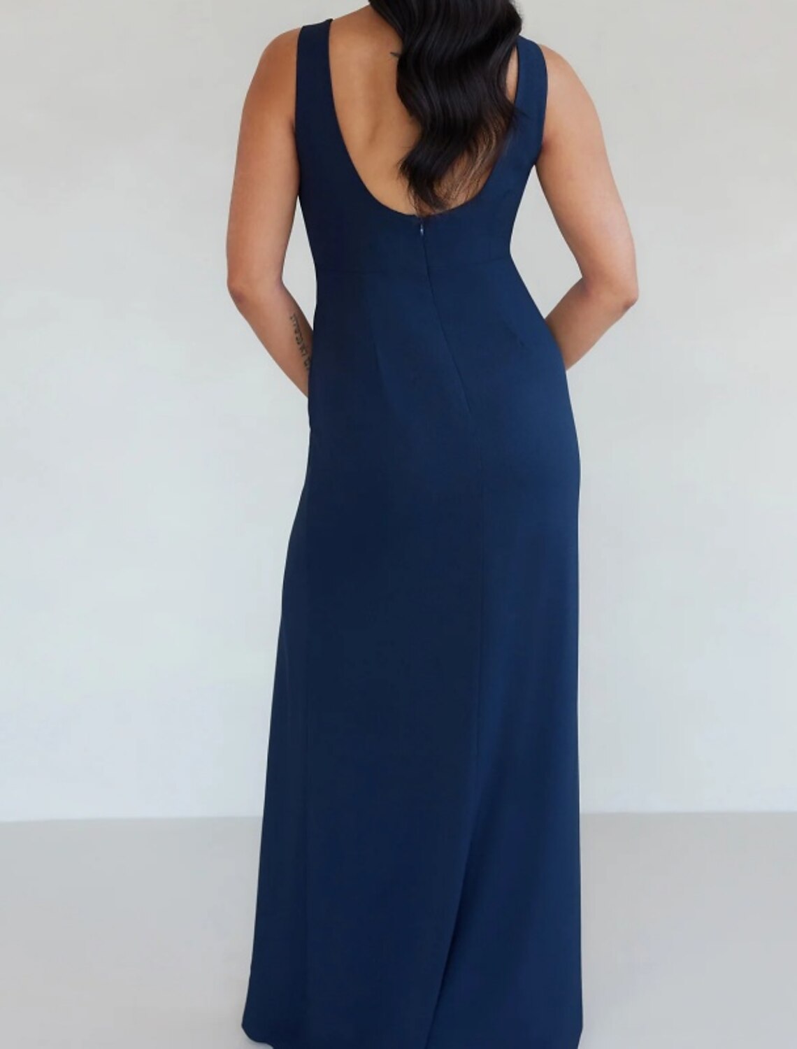 Vestido de dama de honor con corte tubo/columna, escote cuadrado/en V, sin mangas, elegante, largo hasta el suelo/media rodilla, de gasa con abertura frontal