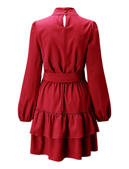 Women's Red Christmas Party Dress Homecoming Dress Cocktail Dress Black Red Green Long Sleeve Lace up Stand Collar Fashion Winter Dress