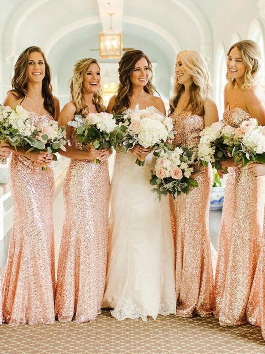 Sheath/Column Sequins Sweetheart Sleeveless Sweep/Brush Train Bridesmaid Dresses