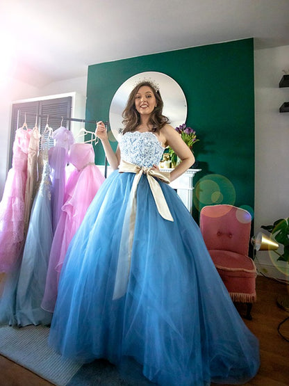 Ball Gown Sleeveless Tulle Sweep/Brush Train Sweetheart Applique Dresses