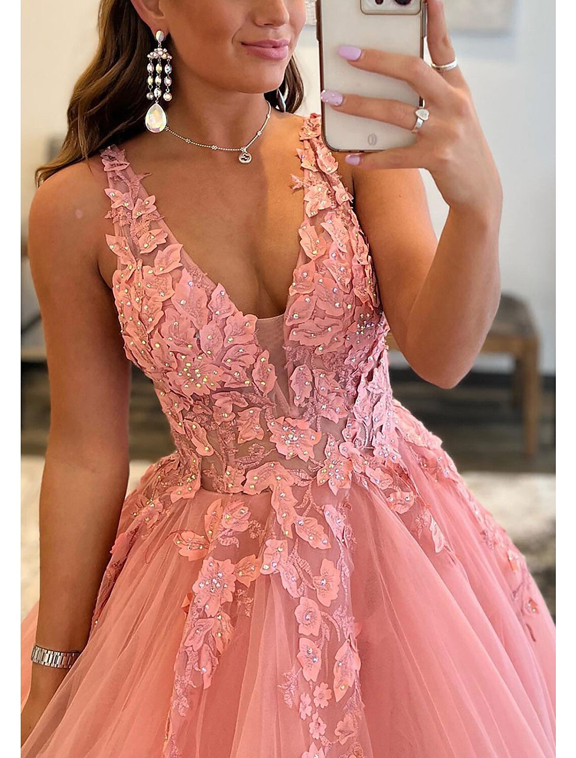 Vestidos de fiesta de corte A con espalda abierta, vestido formal para invitados de boda, largo hasta el suelo, sin mangas, cuello en V, tul, espalda descubierta, con pliegues y apliques de cuentas.