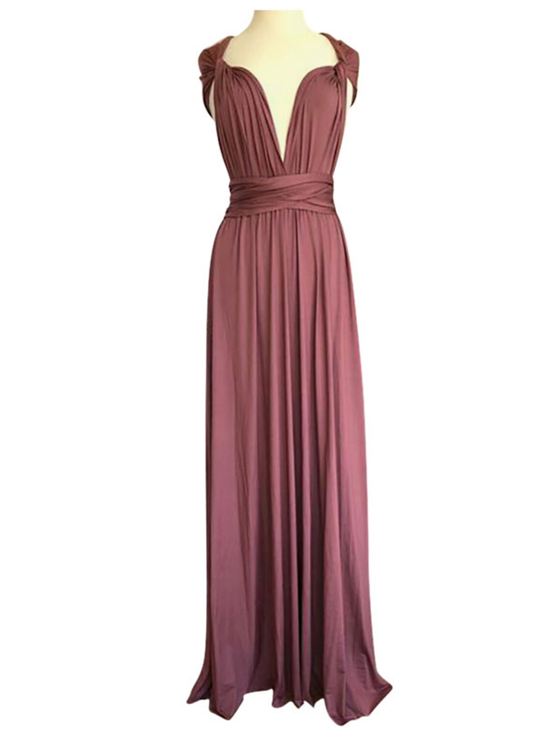 Vestido de dama de honor con corte tubo/columna, cruzado al frente/cuello en V, sin mangas, elegante, largo hasta el suelo, de licra, con drapeado/fruncido.