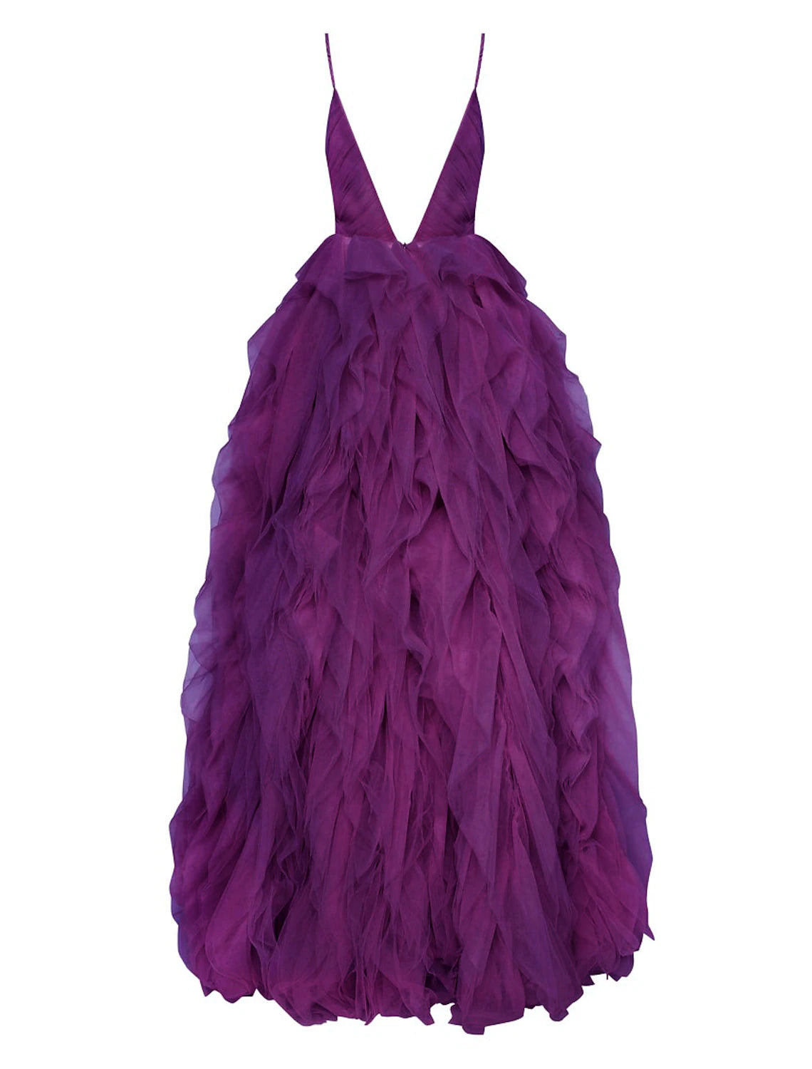 Vestido de fiesta con escote en V, elegante, de noche, con escote en V, sin mangas, cola de barrido y tul con volantes, color puro