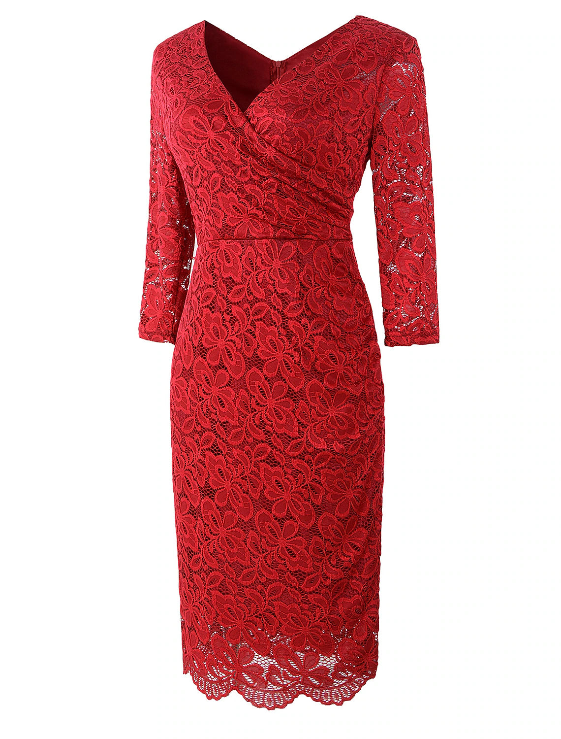Sheath / Column Cocktail Dresses Vintage Dress Party Wear Knee Length 3/4 Length Sleeve V Neck Fall Wedding Guest Lace with Lace Insert