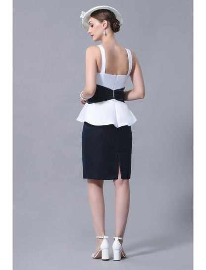 Sheath / Column Mother of the Bride Dress Vintage Plus Size Elegant Straight Neckline Knee Length Satin Sleeveless with Sash / Ribbon