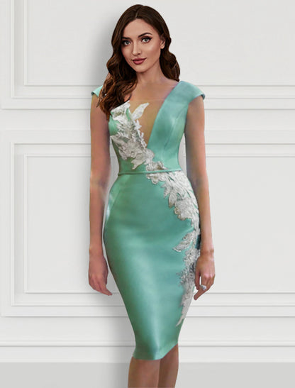 Vestido de cóctel de dos piezas, floral, formal, largo hasta la rodilla, manga larga, escote en V, cinturón/faja, satén con apliques.