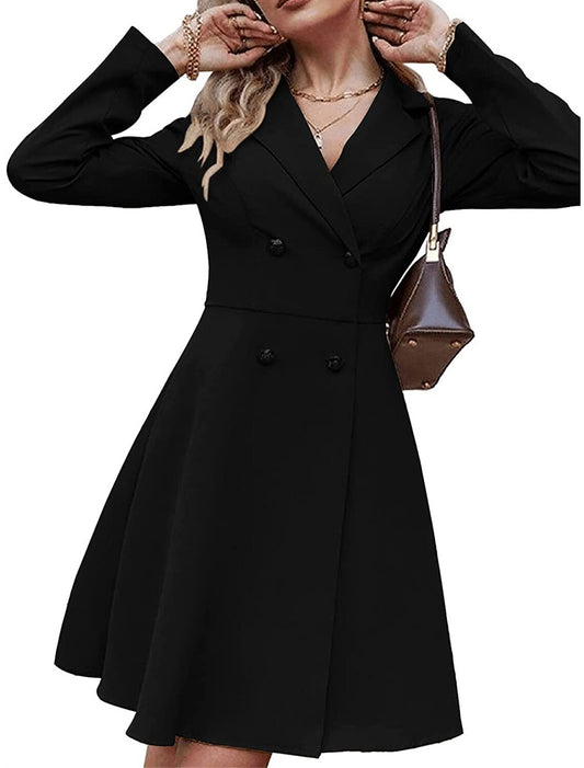 Women's Black Dress Party Dress Homecoming Dress Mini Dress Black Blue Camel Long Sleeve Pure Color Button Spring Fall Winter Shirt Collar Fashion Winter Dress Office Wedding Guest