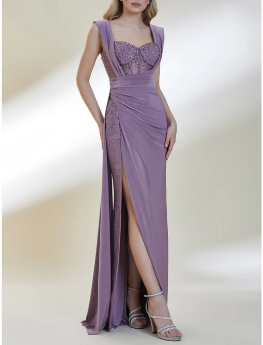 Suknie balowe w kształcie litery A / Kolumny Elegancka sukienka Formalna, z trenem typu sweep, bez rękawów, z dekoltem w serek, z elastycznego szyfonu z zakładkami, marszczona, z cekinami