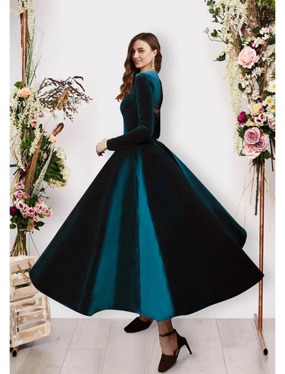 Ball Gown Evening Gown Vintage Dress Prom Formal Evening Ankle Length Long Sleeve Square Neck Velvet with Pure