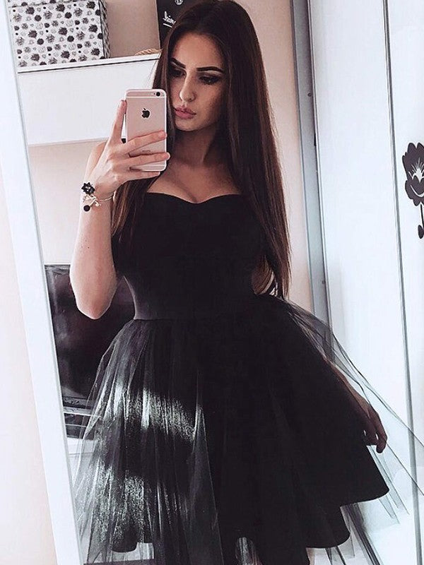 Vestidos cortos/mini de satén sin mangas, corte princesa/corte A, sin tirantes