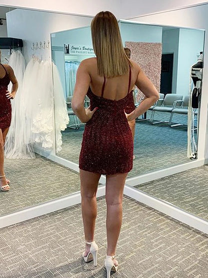 Vestidos cortos/mini sin mangas con escote en V y corte tubo/columna