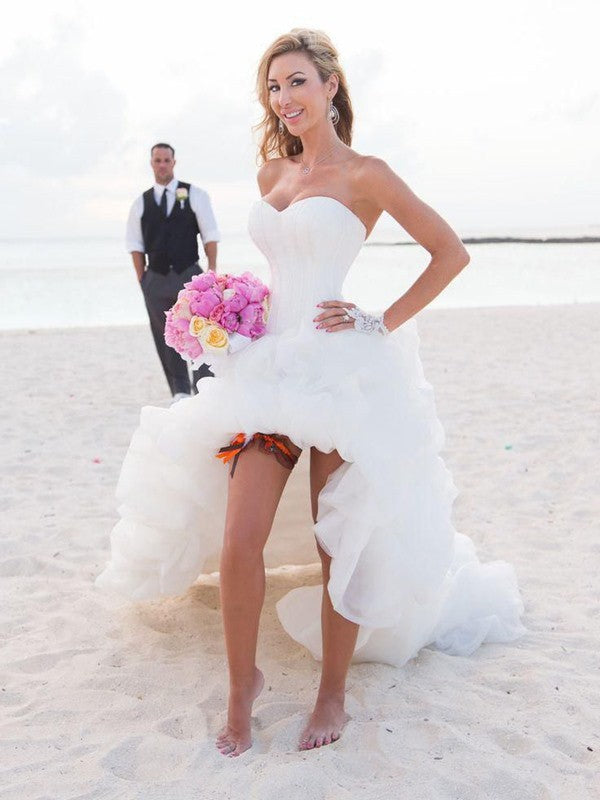 A-Line/Princess Sweetheart Asymmetrical Sleeveless Organza Wedding Dre – Amzcw Dress