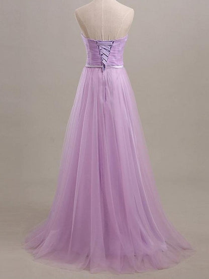 A-Line/Princess Sleeveless Sweetheart Floor-Length Sash/Ribbon/Belt Tulle Bridesmaid Dresses