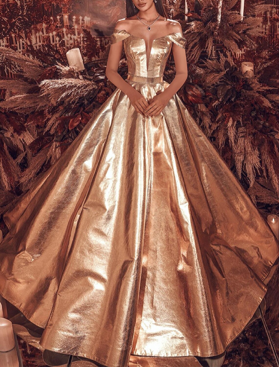 Vestido de noche de corte A, estilo celebridad, para carnaval, quinceañera, con cola larga y mangas cortas, hombros descubiertos, estilo El Gran Gatsby, de PU con brillo.