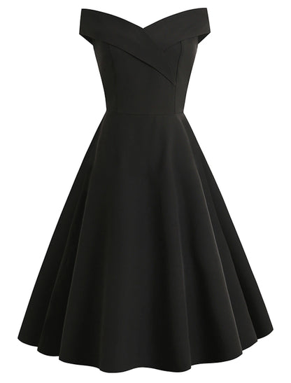 1950s Cocktail Dress Vintage Dress Dress A-Line Dress Tea Dress Flare Dress Audrey Hepburn Women's Off Shoulder Cosplay Costume A-Line Valentine's Day Homecoming Wedding Party Dress