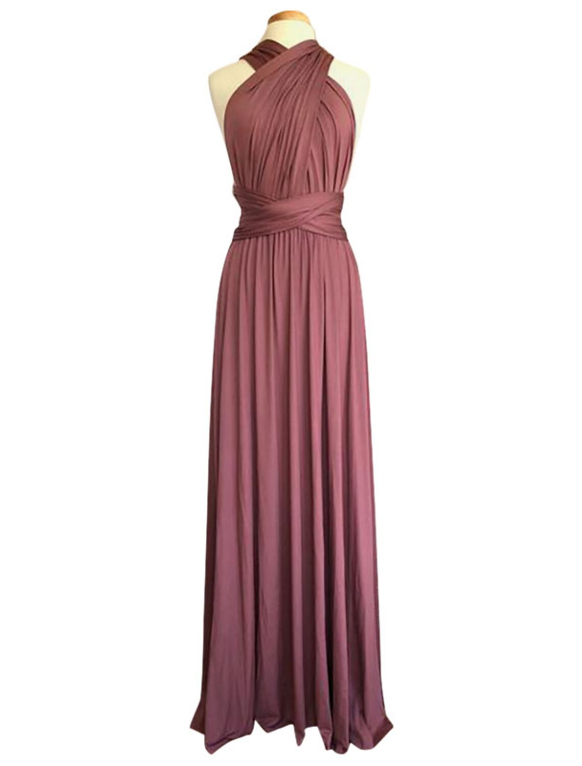 Vestido de dama de honor con corte tubo/columna, cruzado al frente/cuello en V, sin mangas, elegante, largo hasta el suelo, de licra, con drapeado/fruncido.