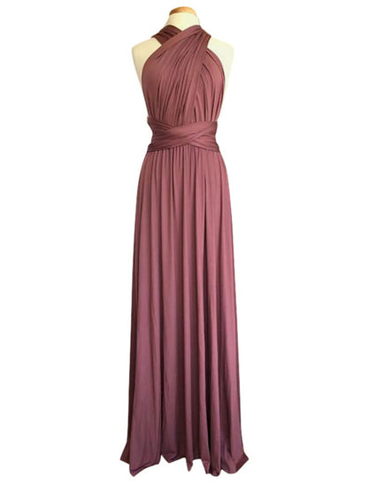 Vestido de dama de honor con corte tubo/columna, cruzado al frente/cuello en V, sin mangas, elegante, largo hasta el suelo, de licra, con drapeado/fruncido.