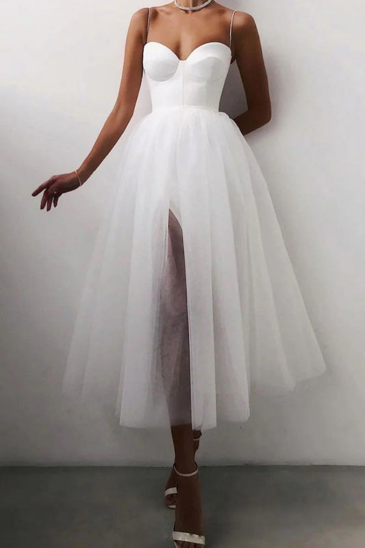 Amzcw simple White tulle short prom dress white tulle evening dress formal wear dresses