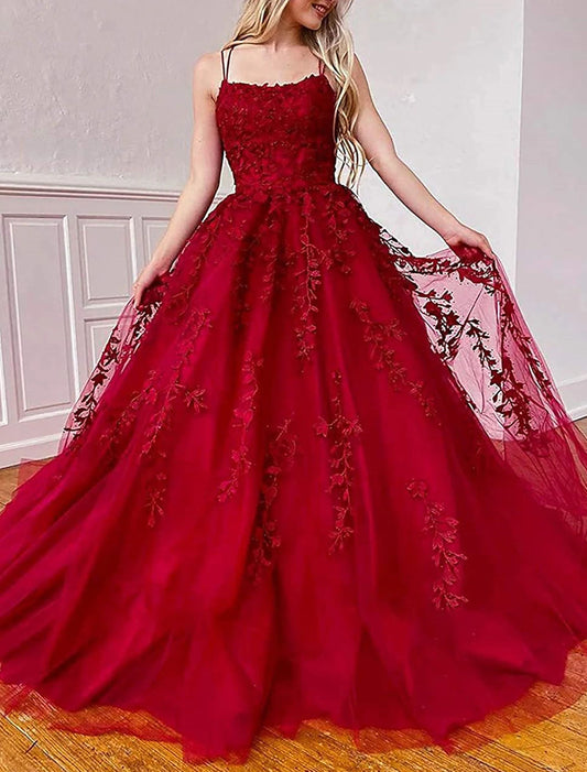 Vestidos de fiesta de corte A, vestido floral, vestido formal para invitados de boda, cola capilla, sin mangas, tirantes finos, tul con apliques